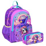 Coral High İlkokul Sırt Çantası Ve İki Bölmeli Kalemlik - Kız Çocuk - Mor Pembe Dondurma Unicorn