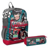 Coral High Ilkokul Sirt Cantasi Ve Kalemlik Seti - Gri Nefti Anime Motorsiklet - Erkek Cocuk