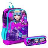 Coral High Ilkokul Sirt Cantasi Ve Kalemlik Seti - Mor Pembe Anime Kedi - Kiz Cocuk