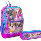 Coral High Ilkokul Sırt Çantası ve Kalemlik Seti - Pembe Köpek - Kız Çocuk - Mavi - Pembe