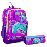 Coral High Ilkokul Sirt Cantasi Ve Kalemlik Seti - Pembe Mor Voleybol - Kiz Cocuk
