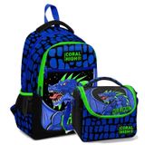 Coral High İlkokul Sırt ve Beslenme Çantası Seti - Erkek Çocuk Mavi Yeşil Dragon