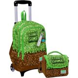 Coral High Işıklı Tekerlekli Çekçek Okul Çanta + Isı Yalıtımlı Beslenme Çantası - Erkek Çocuk - Yeşil Kahverengi Craft - Yeşil - Kahverengi