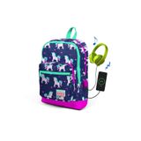Coral High K74 Çocuk Lacivert Unicorn Usb Şarjlı Kulaklık Çıkışlı Okul Çantası