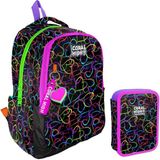 Coral High Kalp Baskılı Siyah Pembe Kız Çocuk Okul Çantası ve Organizer Kalemlik Seti 23670+11145 - Siyah - Pembe