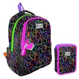Coral High Kalp Baskılı Siyah Pembe Kız Çocuk Okul Çantası Ve Organizer Kalemlik Seti 23670+11145