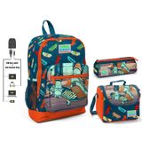 Coral High Kaykay Baskılı Erkek Çocuk İlkokul Sırt Çanta Seti USB Çıkışlı 3'lü Set