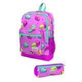 Coral High Kids Açık Pembe Su Yeşili Makaron Desenli 2'li Kız Çocuk Okul Çanta Seti