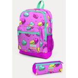 Coral High Kids Açık Pembe Su Yeşili Makaron Desenli 2'li Okul Çanta Seti SET0223462