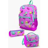 Coral High Kids Açık Pembe Su Yeşili Makaron Desenli 3’lü Okul Çanta Seti SET0123462