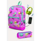 Coral High Kids Açık Pembe Su Yeşili Makaron Desenli Usb'li 2'li Okul Çanta Seti SET0223261