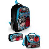 Coral High Kids Anime Desenli Siyah Mavi 3'lü Okul Çanta Seti 22 Litre Ergonomik Tasarım