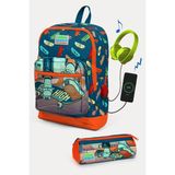 Coral High Kids Civit Neon Turuncu Kaykay Desenli USB Girişli 2'li Okul Çanta Seti GOSET0223823 - Sarı - Gri
