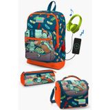 Coral High Kids Civit Neon Turuncu Kaykay Desenli Usb Girişli 3’Lü Okul Çanta Seti Set0123823