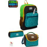 Coral High Kids Craft Desenli Dört Bölmeli Okul Sırt Çantası,beslenme Çantası,kalem Çantası Set