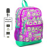 Coral High Kids Dört Bölmeli Avokado Desenli Ilkokul Çantası USB Şarjlı Kulaklık Çıkışlı 23809 - Antrasit - Leopar