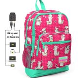 Coral High Kids Dört Gözlü Kız Çocuk İlkokul - Lama Desenli Usb+aux Soketli Okul Çantası