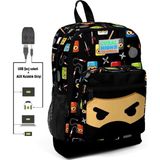 Coral High Kids Dört Gözlü Ninja Baskılı Usb + Aux Soketli İlkokul Okul Çantası