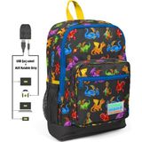 Coral High Kids Ejderha Baskılı Usb + Aux Soketli Dört Gözlü İlkokul Okul Çantası