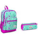 Coral High Kids Flamingo Desenl Okul Sırt Çantası + Kalemlik Su Yeşili Okul Çantası