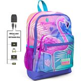 Coral High Kids Flamingo Desenli Lavanta Pembe USB Şarjlı Kulaklık Çıkışlı Okul Sırt Çantası 23804 - Antrasit - Fuşya