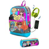 Coral High Kids Gri Mavi Pembe Anime Desenli Usbli 2Li Okul Canta Seti - Kiz Cocuk Okul Çanta