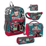 Coral High Kids Gri Nefti Anime Motorsiklet Desenli 3'lü Okul Çanta Seti Sırt Çantası SET0123764