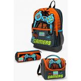 Coral High Kids Gri Turuncu Gamer Desenli 3’Lu Okul Canta Seti - Erkek Cocuk Okul Çantası