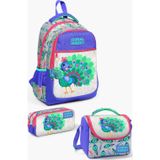Coral High Kids Gümüş Lavanta Tavus Kuşu Desenli 3’lü Okul Çanta Seti SET0123488