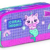 Coral High Kids Iki Bölmeli Kız Çocuk Pembe Mor Kedi Unicorn Kalem Çantası Kalemlik