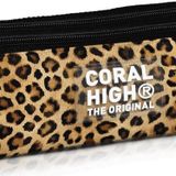 Coral High Kids Kahverengi Leopar Desenli Üç Bölmeli Kalem Çantası 11181