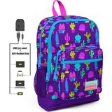 Coral High Kids Kaktüs Desenli Usb + Aux Soketli Dört Gözlü İlkokul Okul Çantası