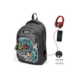 Coral High Kids Koyu Gri Dinazor Desenli Üç Bölmeli Usb'li Okul Sırt Çantası 23420