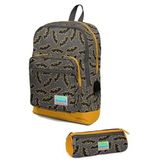 Coral High Kids Koyu Gri Hardal Yarasa Desenli USB'li 2'li Seti - Erkek Çocuk Okul Çanta