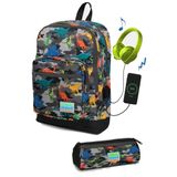Coral High Kids Koyu Gri Siyah Kamuflaj Dinozor Desenli USB'li 2'li Seti - Erkek Çocuk Okul Çanta