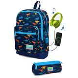 Coral High Kids Lacivert Dinazor Desenli USB'li 2'li Erkek Çocuk Okul Çantası