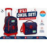 Coral High Kids Lacivert Kırmızı Işıklı Tekerlekli Çekçekli Sırt Çantası 23920+ Kalemlik 11720
