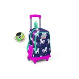 Coral High Kids Lacivert Pembe Unicorn Desenli Üç Bölmeli Işıklı Tekerlekli Çekçekli Sırt Çantası 23 23366 Okul Çantası