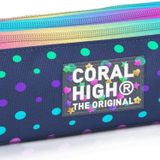 Coral High Kids Lacivert Renkli Puantiyeli Üç Bölmeli Kalem Çantası 11172