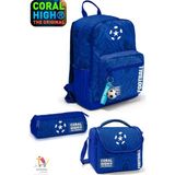 Coral High Kids Lacivert Saks Futbol Desenli Okul Sırt Çantası ,beslenme Çantası,kalem Çantası Set