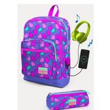 Coral High Kids Lavanta Pembe Kalp Desenli Usb'li 2'li Okul Çanta Seti SET0223263 Okul Çanta