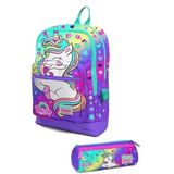 Coral High Kids Lavanta Su Yesili Unicorn Desenli Usbli 2Li Okul Canta Seti - Kiz Cocuk Okul Çanta