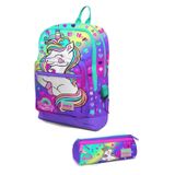 Coral High Kids Lavanta Su Yeşili Unicorn Desenli USB'li 2'li Okul Çanta Seti Sırt Çantası ve Kalem Çantası - Kız Çocuk
