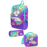 Coral High Kids Lavanta Su Yeşili Unicorn Desenli USB'li 3'lü Okul Çanta Seti Kız Çocuk Sırt Çantası
