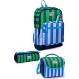 Coral High Kids Mavi Yeşil Çizgi Desenli 3 Lü Okul Sırt Çanta Seti SET0133211 - 1 Adet - Yağ Yeşili