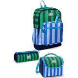 Coral High Kids Mavi Yeşil Çizgi Desenli 3 lü Okul Sırt Çanta Seti SET0133211