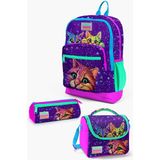 Coral High Kids Mor Pembe Kedi Desenli 3’lü Okul Çanta Seti Kalemlik ve Beslenme Çantası
