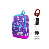 Coral High Kids Mor Pembe Kedi Desenli Dört Bölmeli Usb'li Okul Sırt Çantası 23264