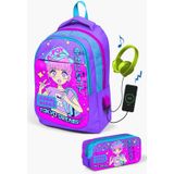 Coral High Kids Mor Pembe Mavi Simli K-pop Desenli Usb'li 2'li Okul Çanta Seti Set0224316