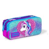 Coral High Kids Mor Pembe Unicorn Desenli Simli Iki Bölmeli Kalem Çantası